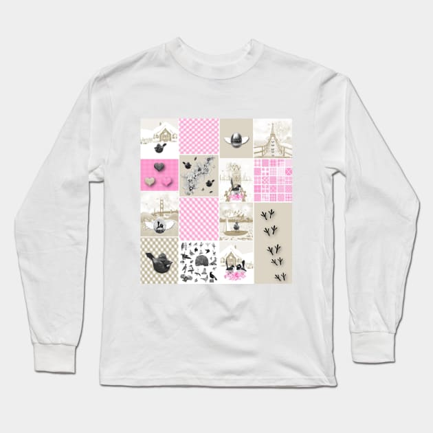 Bird Lovers Patchwork Pattern Long Sleeve T-Shirt by KC Morcom aka KCM Gems n Bling aka KCM Inspirations